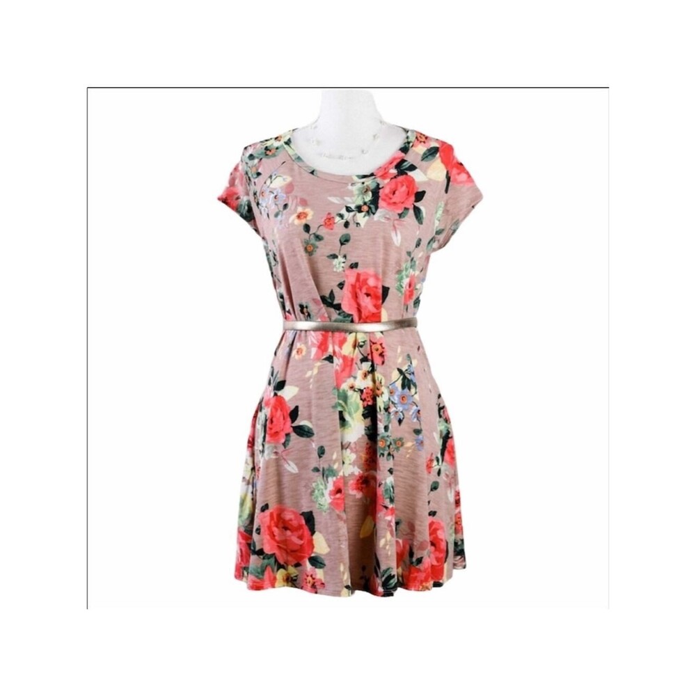 Short sleeve dress pink floral medium